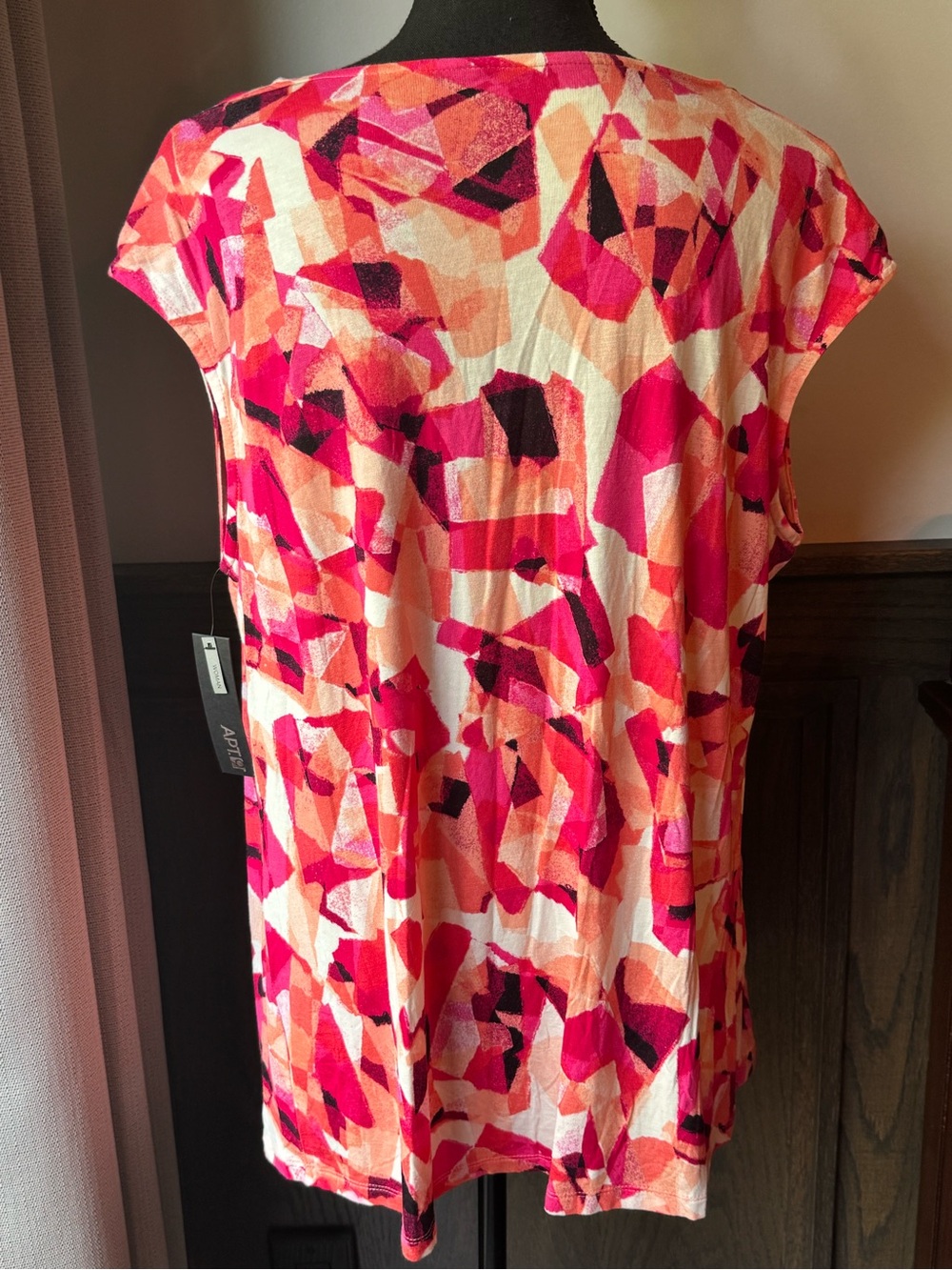 Apt. 9 Coral, Pink & Orange Abstract Cowl Neck Top 0X NWT - Picture 4 of 9